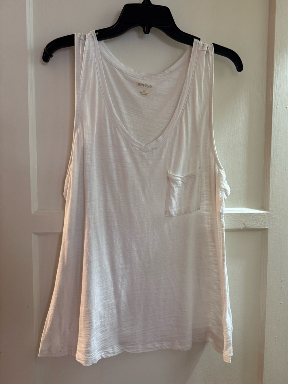 White V-Neck Pocket Tank Top